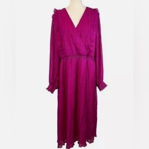 Eloquii Pink Midi Dress Micro Plisse Pleat Ruffle Accent size 16